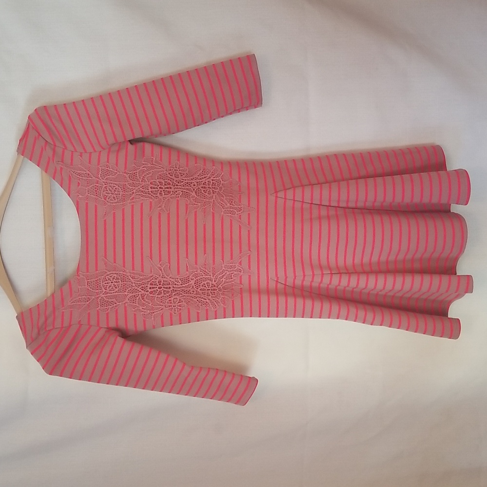 FREE PEOPLE PINK PURPLE MINI  DRESS STRIPE LACE SIZE XS